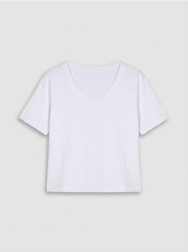 T-shirt in cotone con scollo a V - bianco