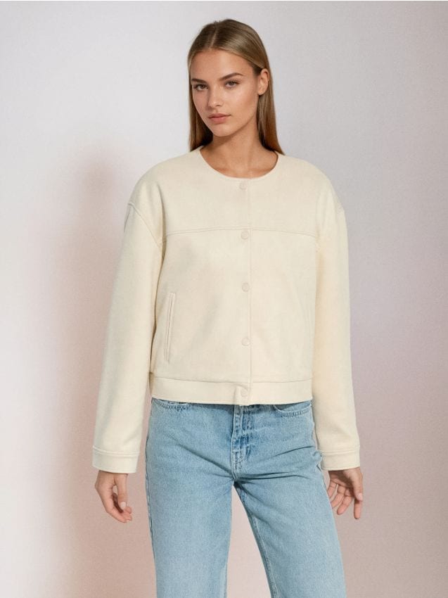 Sinsay - Geacă bomber din piele ecologică întoarsă - nude