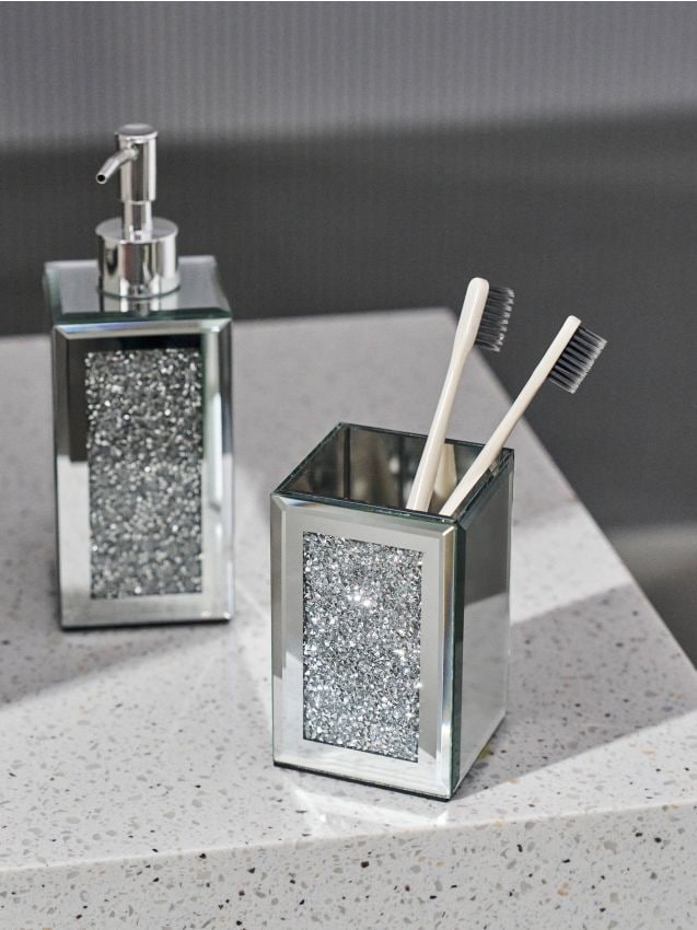 Sinsay - Suport oglindă pentru periuțe de dinți cu panou sclipitor - argintiu