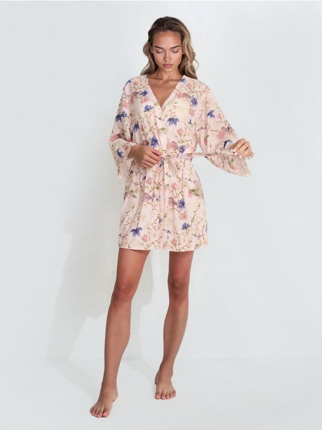 Sinsay - Halat din viscoză cu model floral și cordon - roz