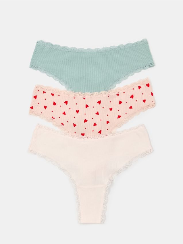 Sinsay - Chiloți tanga din bumbac, cu detalii din dantelă 3 pack - multicolor