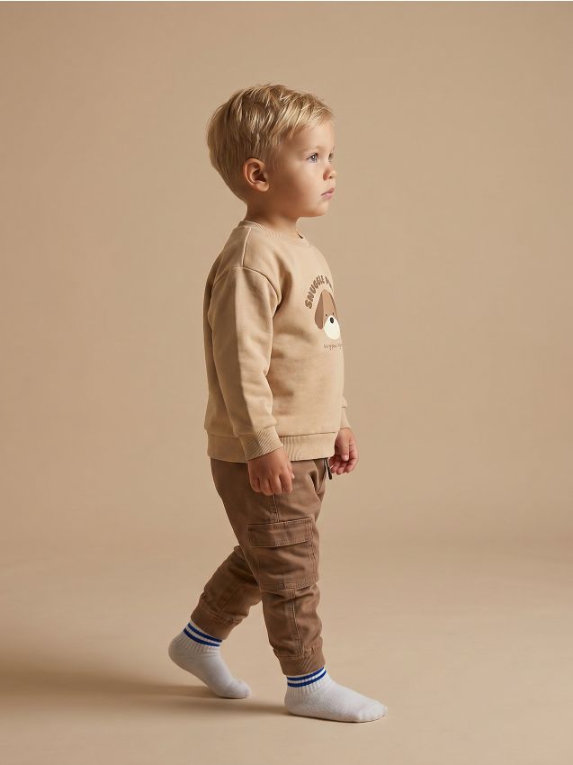 Sinsay - Jeansy cargo jogger - beżowy
