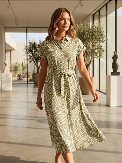 Wiskozowa sukienka midi z kołnierzykiem