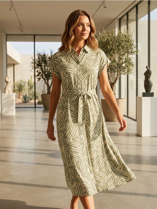 Sinsay - Rochie midi din viscoză cu guler - verde-deschis