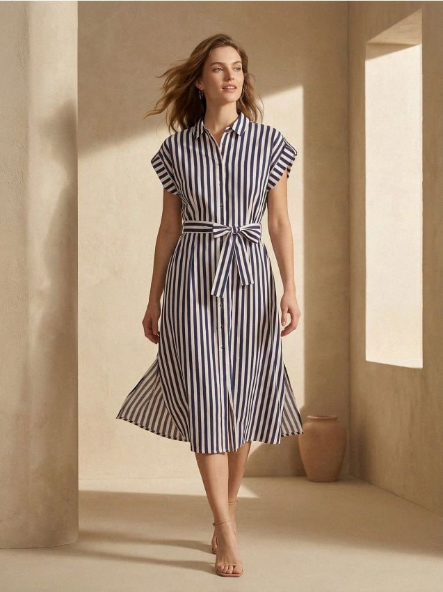 Sinsay - Rochie midi din viscoză cu dungi - multicolor