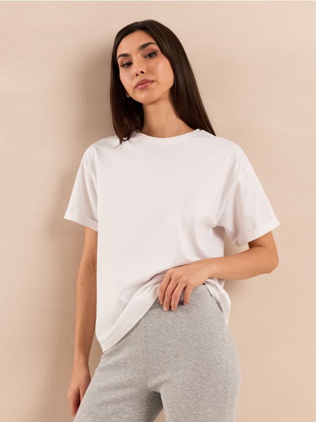 Sinsay - Tricou din bumbac cu mânecă scurtă - alb