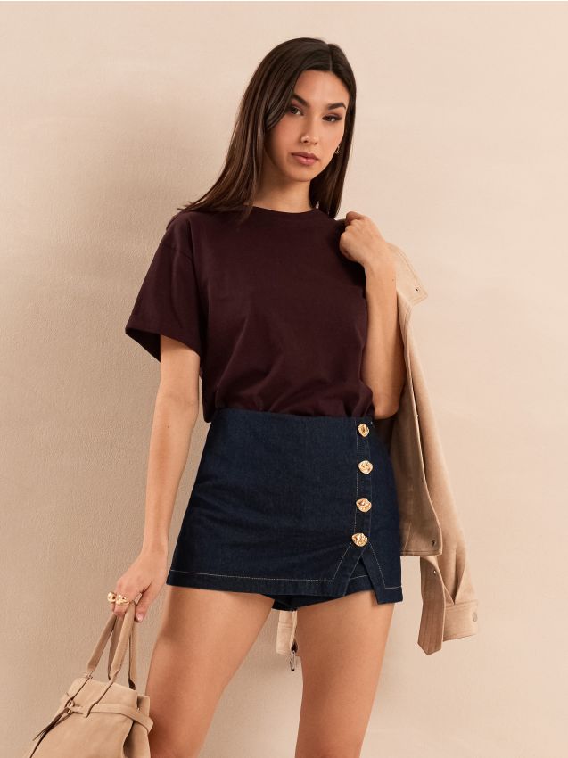 Sinsay - Tricou din bumbac cu mânecă scurtă - carmin