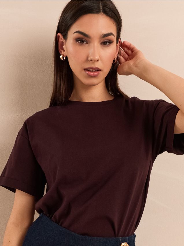 Sinsay - Tricou din bumbac cu mânecă scurtă - carmin