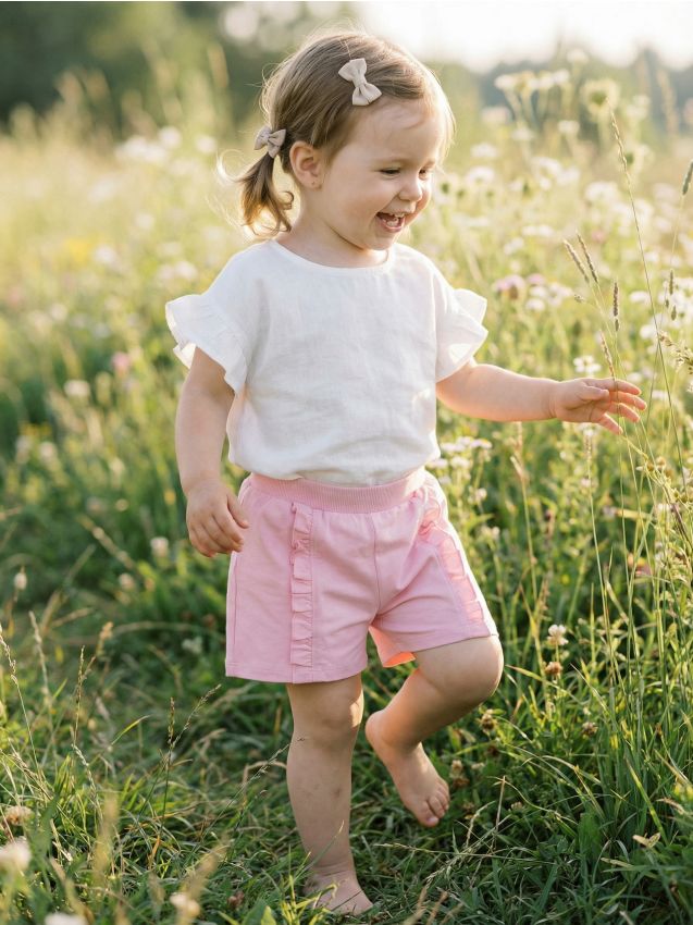 Sinsay - Bawełniane szorty z ozdobną falbanką - różowy