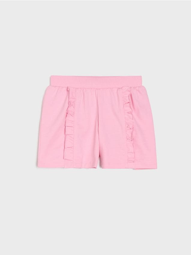 Sinsay - Bawełniane szorty z ozdobną falbanką - różowy