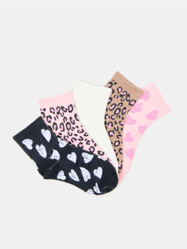 Sinsay - Șosete cu bumbac cu model leopard 5 pack - multicolor