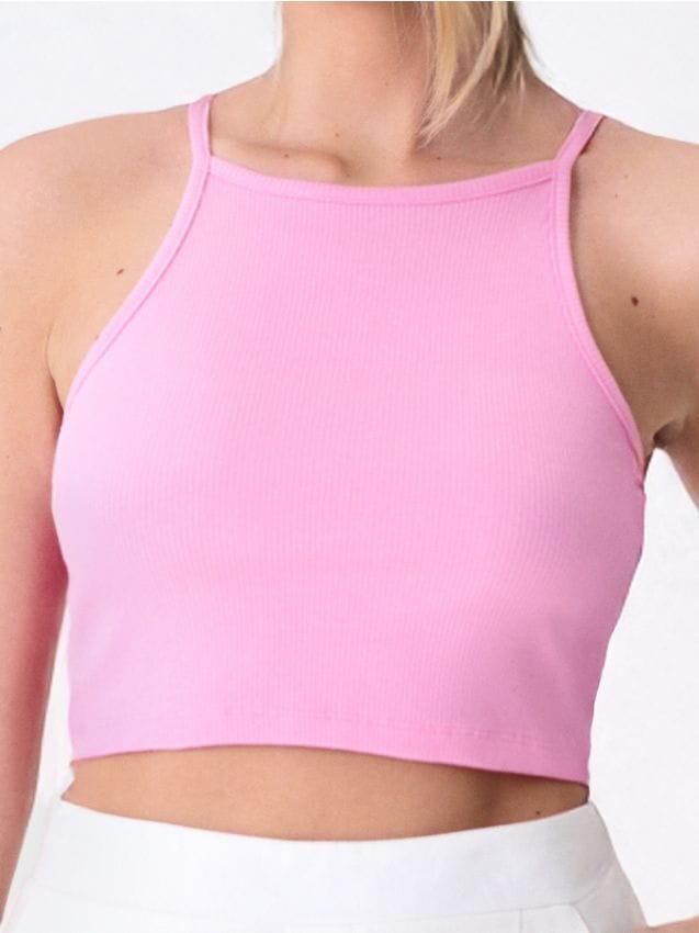 Sinsay - Crop top na ramiączkach - różowy
