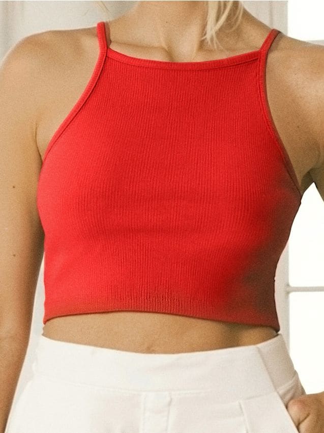 Sinsay - Crop top na ramiączkach - czerwony