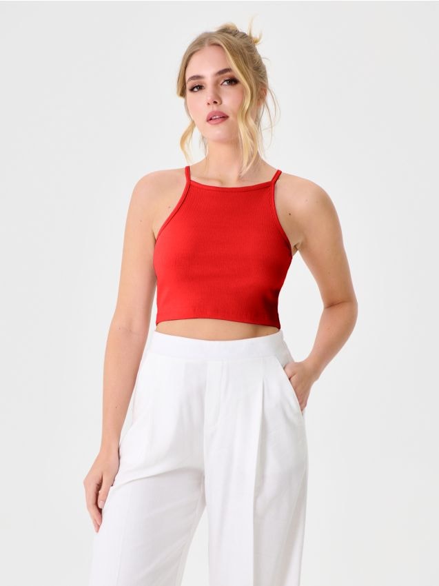 Sinsay Sinsay - Crop top με λεπτές τιράντες - κοκκινο