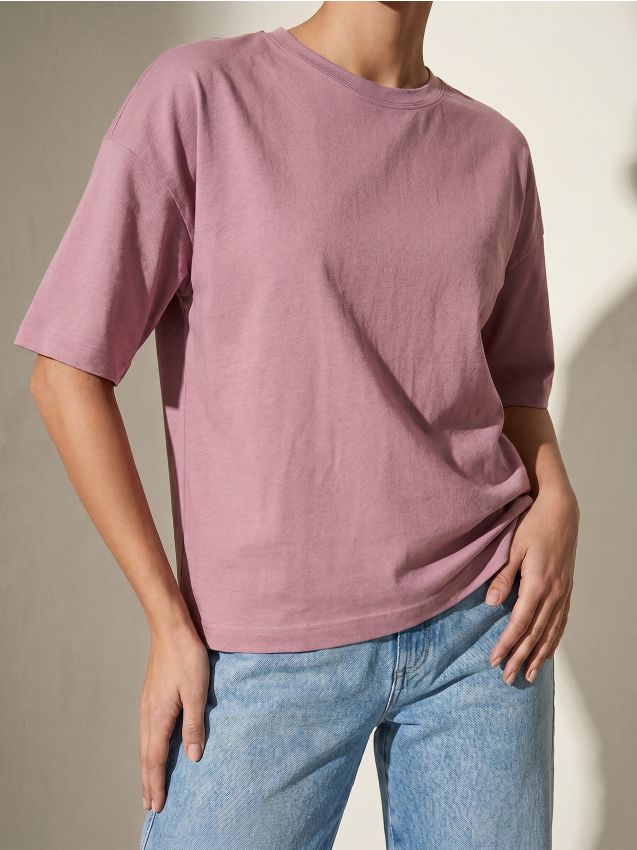 Sinsay - Tricou din bumbac basic - violet-orhidee