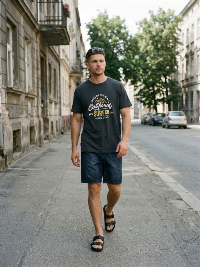 Sinsay - Szorty jeansowe loose jogger z efektem sprania - niebieski