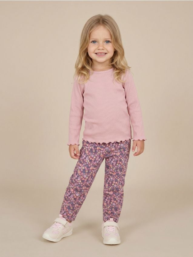 Sinsay - Pantaloni din denim cu motiv floral - roz-fuchsia