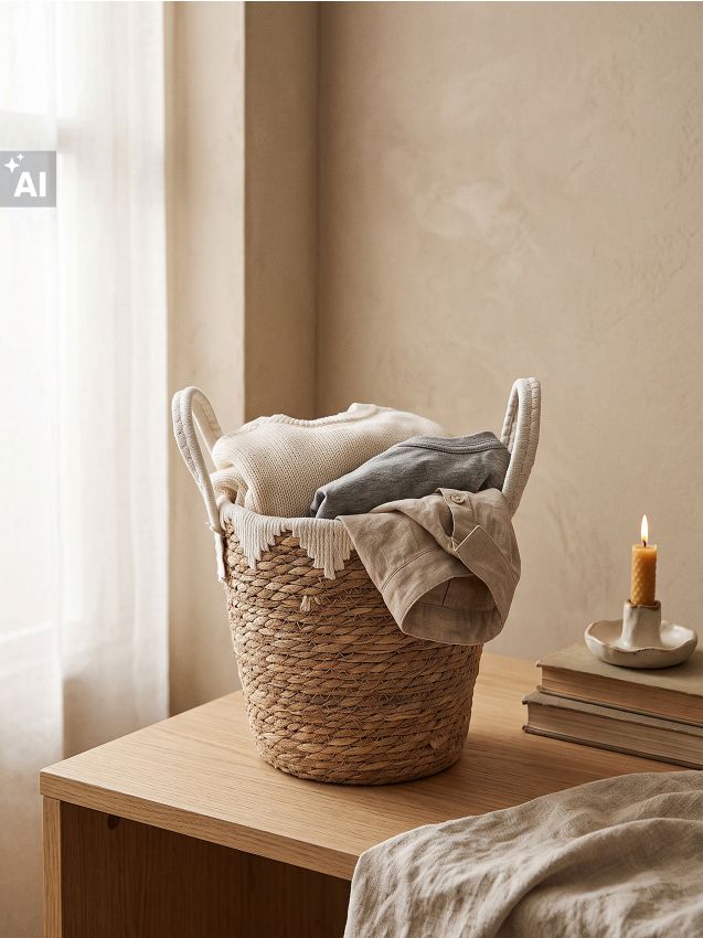 Sinsay - Coș împletit pentru depozitare cu mânere și bordură decorativă - alb
