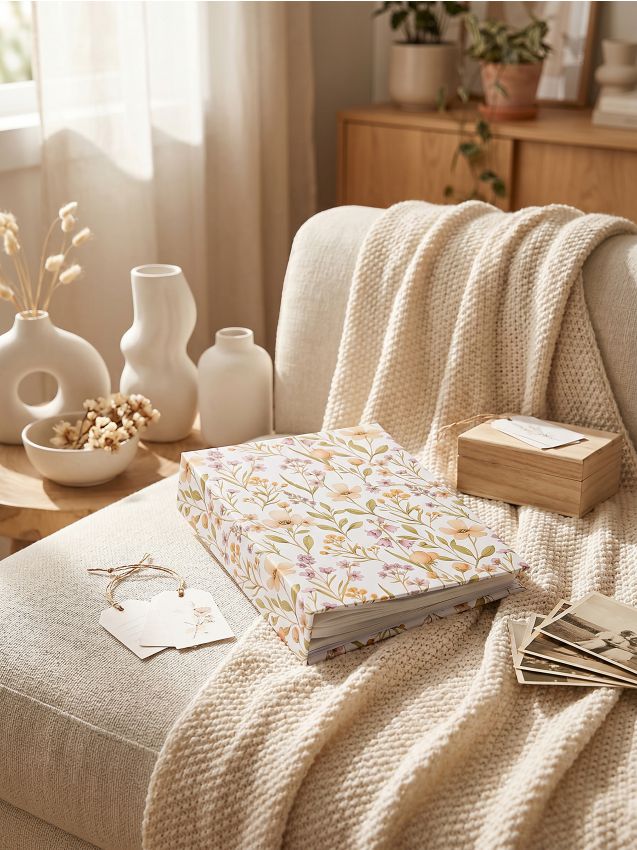 Sinsay - Album foto cu motiv floral - crem