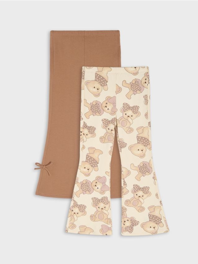Sinsay - Pantaloni flare din bumbac cu motiv cu ursuleți și funde 2 pack - multicolor