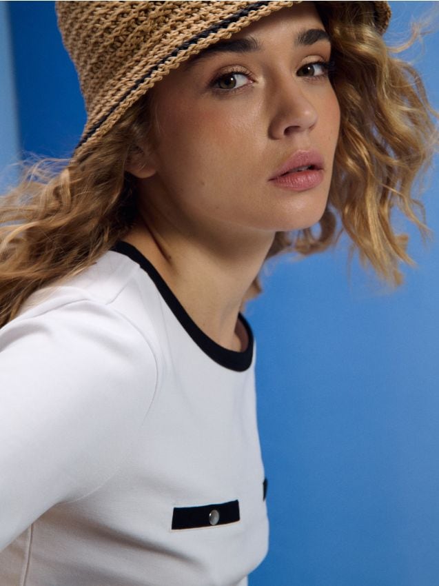 Sinsay - Tricou din bumbac cu mânecă scurtă - alb