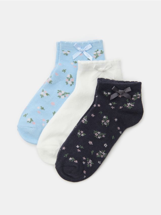 Sinsay - Șosete scurte cu fundiță și model floral, pachet de 3 - multicolor