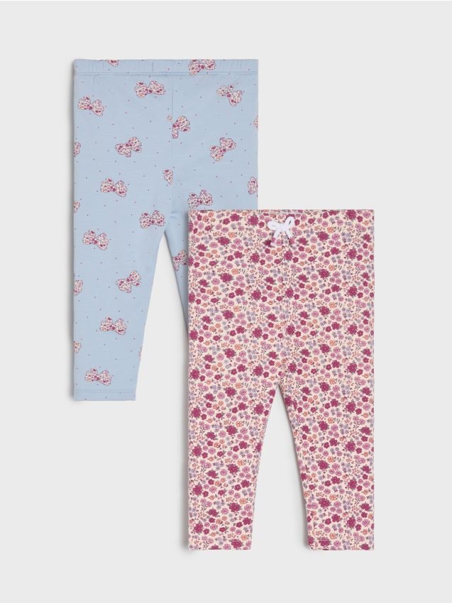Sinsay - Colanți din bumbac cu motiv floral și fundițe 2 pack - roz-pastel