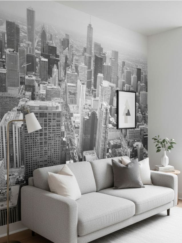 Sinsay - Fototapet autoadeziv cu motiv de oraș compus din 4 role - gri deschis