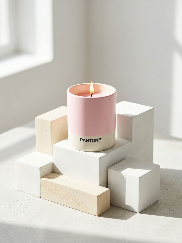 Candela in contenitore di ceramica Pantone - rosa pastello