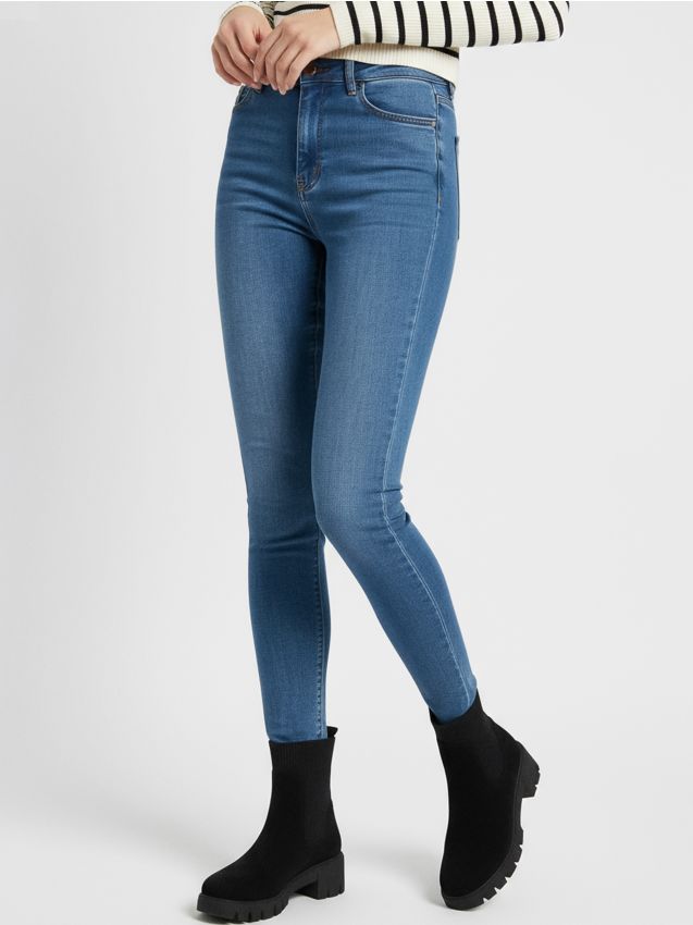 Sinsay - Blugi skinny cu talie foarte înaltă - bleumarin