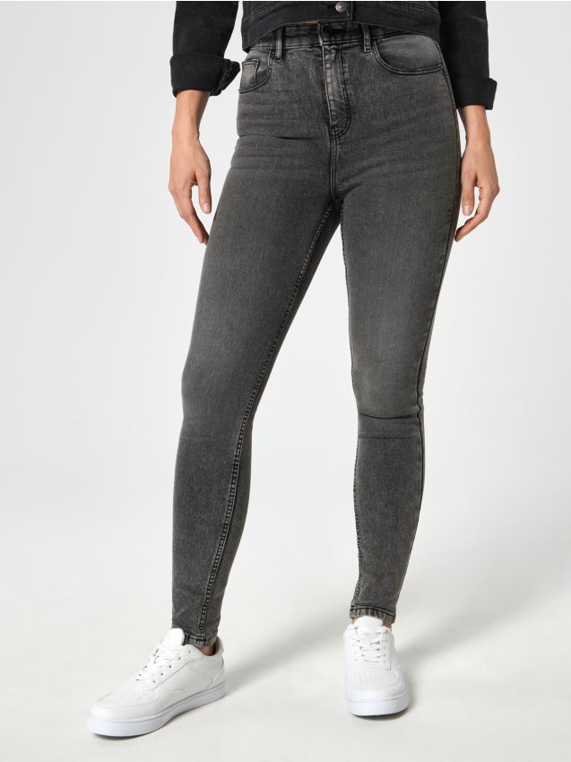 Sinsay - Jeansy super high waist skinny - szary