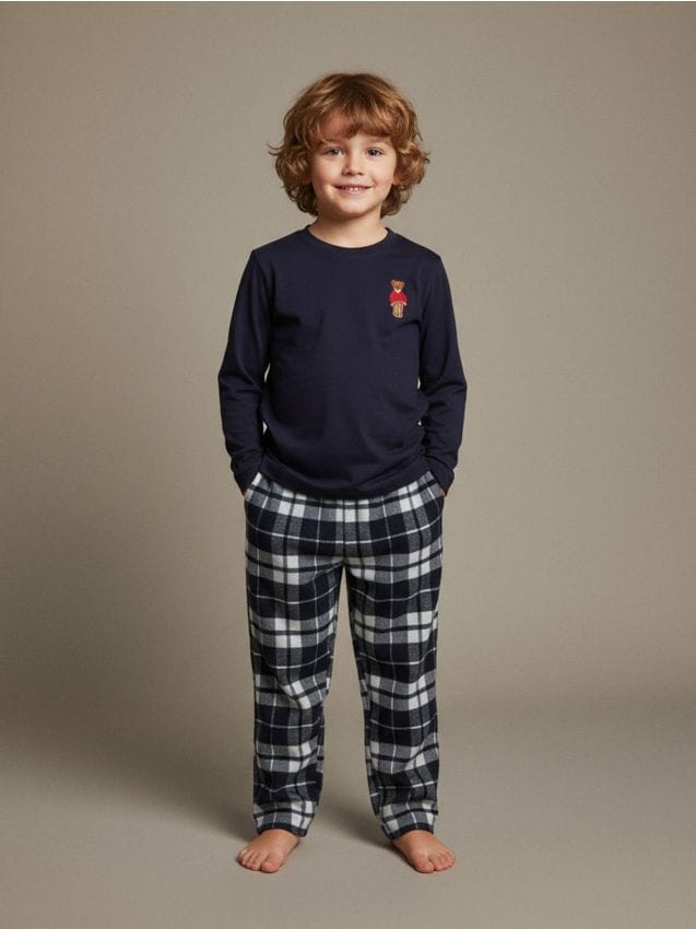 Sinsay - Pyžamo s flanelovými kockovanými nohavicami - tmavomodrá