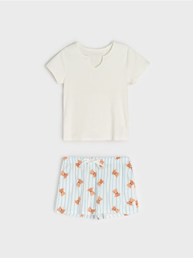 Sinsay - Bawełniana piżama dwuczęściowa z motywem misia - biały