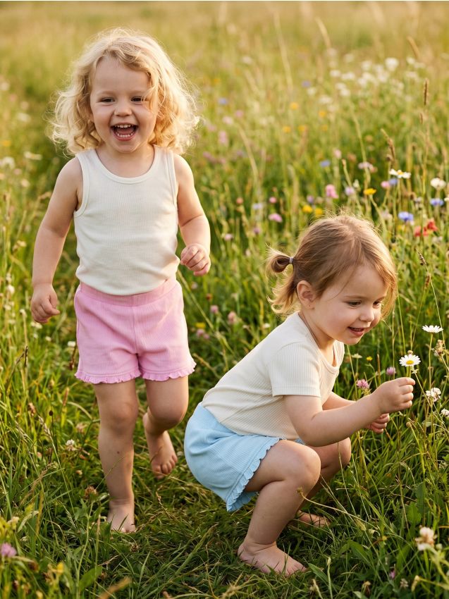 Sinsay - Pantaloni scurți din bumbac cu volane decorative 2 pack - roz