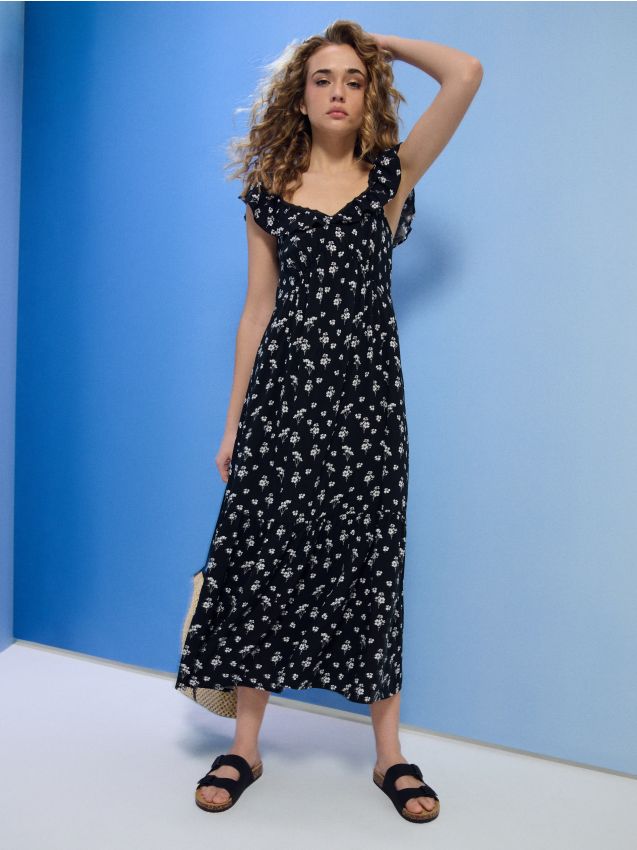 Sinsay - Wiskozowa sukienka maxi w kwiaty - wielobarwny