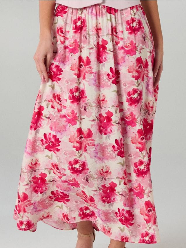 Sinsay - Fustă midi cu model floral din material cu viscoză - multicolor