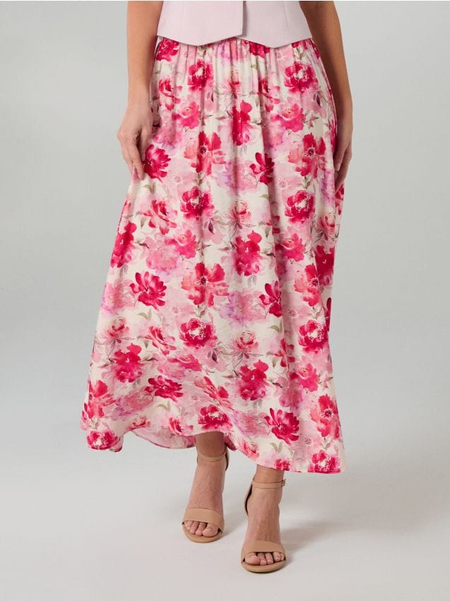 Sinsay - Fustă midi cu model floral din material cu viscoză - multicolor