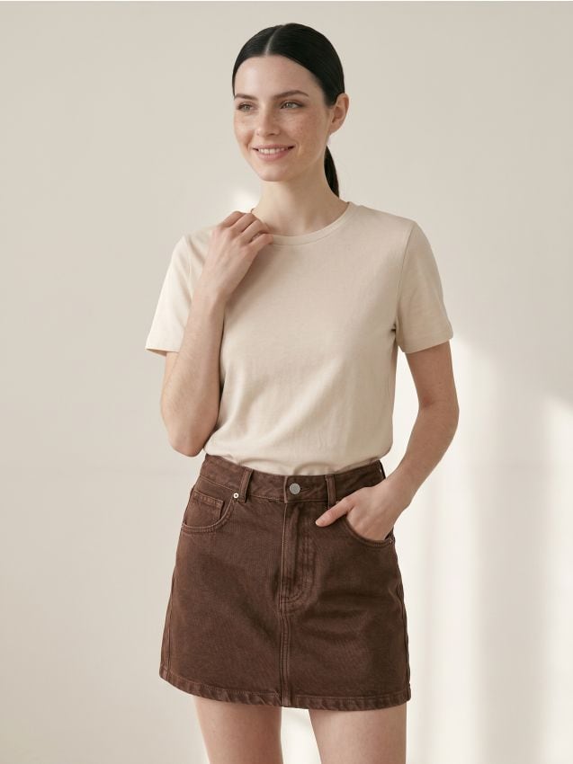 Sinsay - Tricou cu amestec de vâscoză - bej