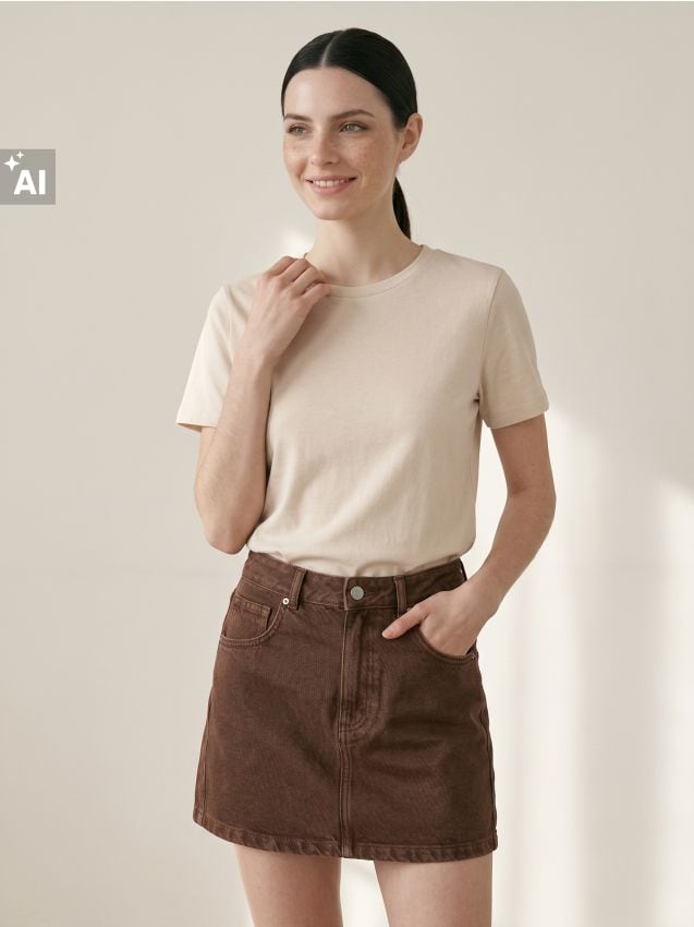 Sinsay - Tricou cu amestec de vâscoză - bej