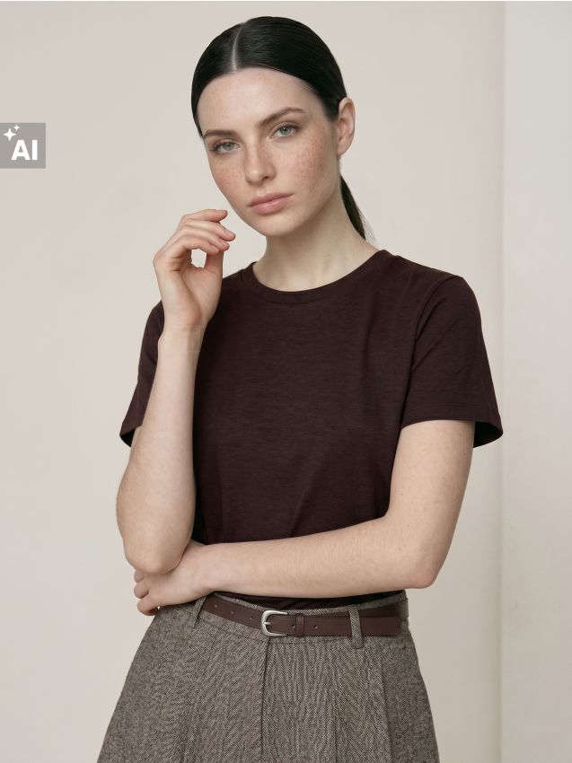 Sinsay - Tricou cu dungi și amestec de viscoză - maro-închis