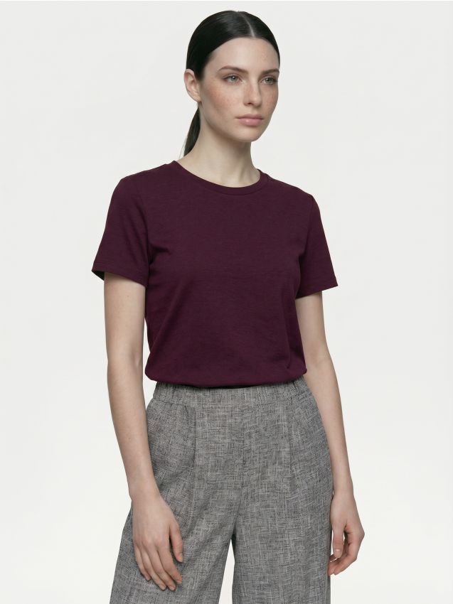 Sinsay - Tricou cu dungi și amestec de viscoză - bordo