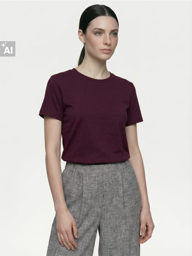Sinsay - Tricou cu dungi și amestec de viscoză - bordo