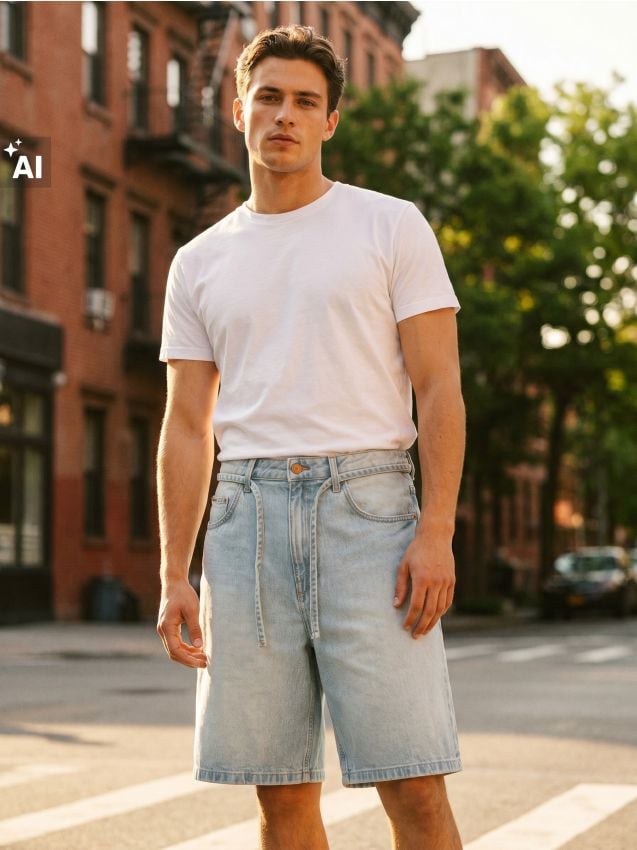 Sinsay - Pantaloni scurți din denim bumbac baggy - albastru