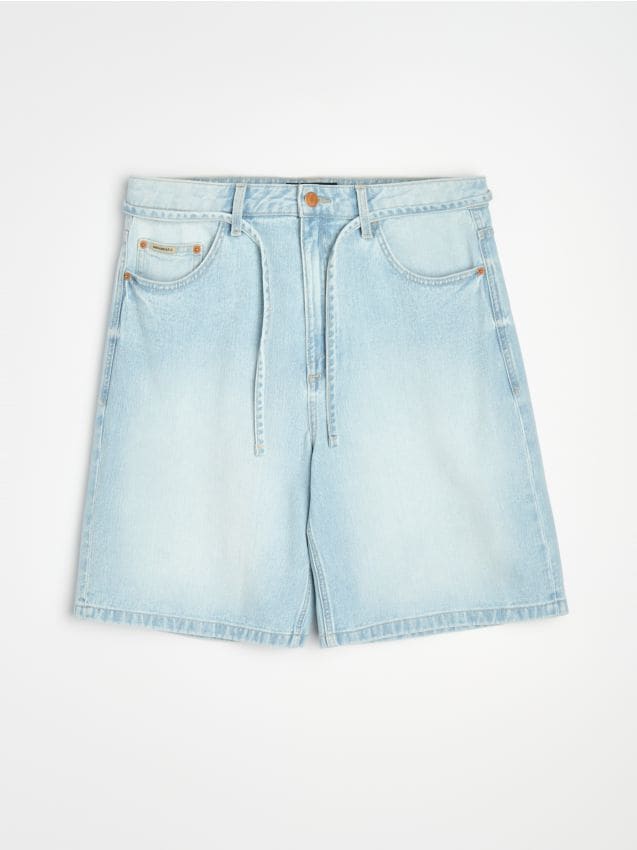 Sinsay - Bawełniane szorty jeansowe baggy - niebieski