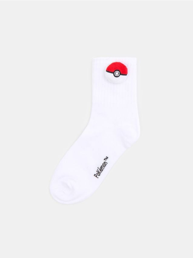 Sinsay - șosete tricotate în relief Pokémon - alb