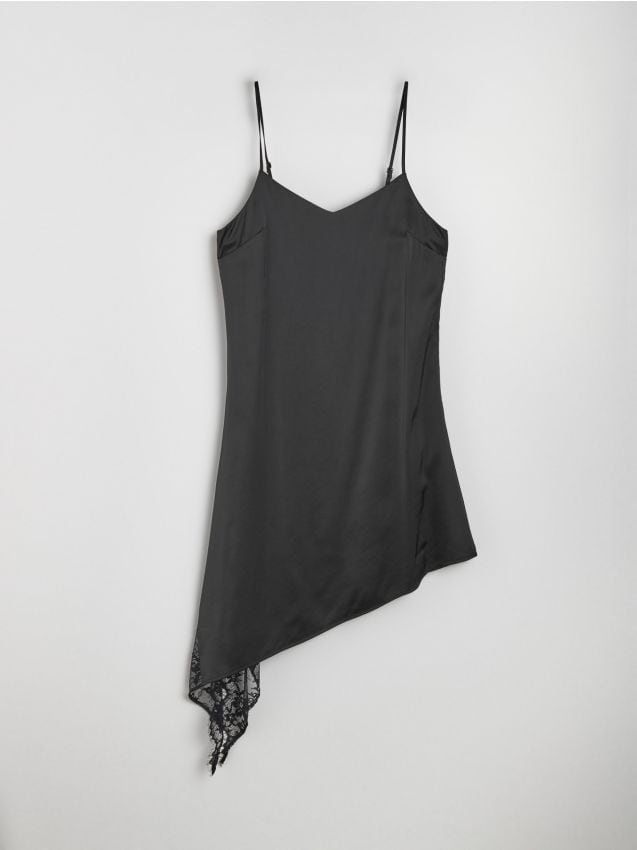 Sinsay - Rochie mini tip lenjerie cu bretele și dantelă - negru
