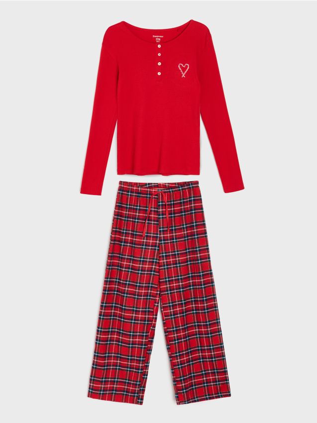 Sinsay - Pijama din bumbac din două piese cu motiv de Crăciun - roșu