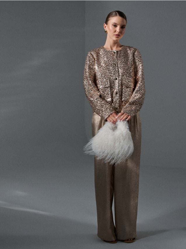 Sinsay - Kožušinová kabelka s retiazkou - biela