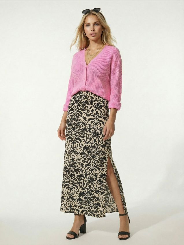 Sinsay - Fustă midi din vâscoză cu șlițuri laterale - nude