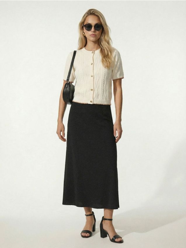 Sinsay - Fustă midi din vâscoză cu șlițuri laterale - negru